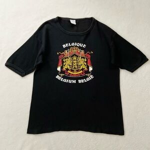 Vintage 1980s Belgium Coat of Arms Single Stitch Graphic Tee Black Unisex